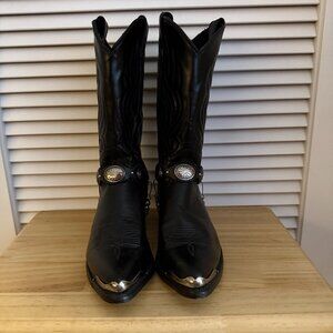 Sage Women's Black with Concho Strap J-Toe Cowboy Boots Size 8.5